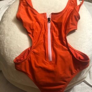 bright orange cheeky one piece bikini